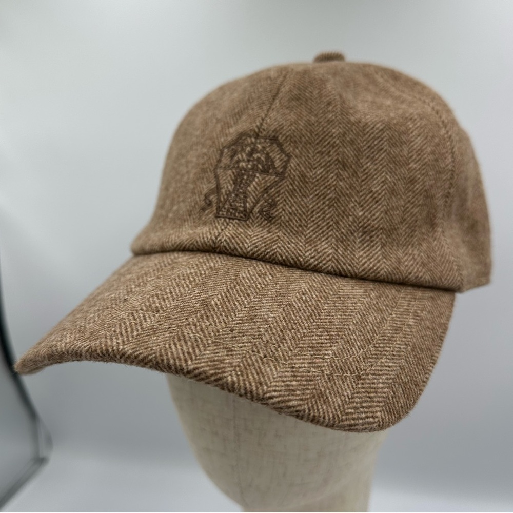 Brunello Cucinelli Brown Herringbone Baseball Cap 100% Cotton Made in Italy Hat - Picture 4 of 10
